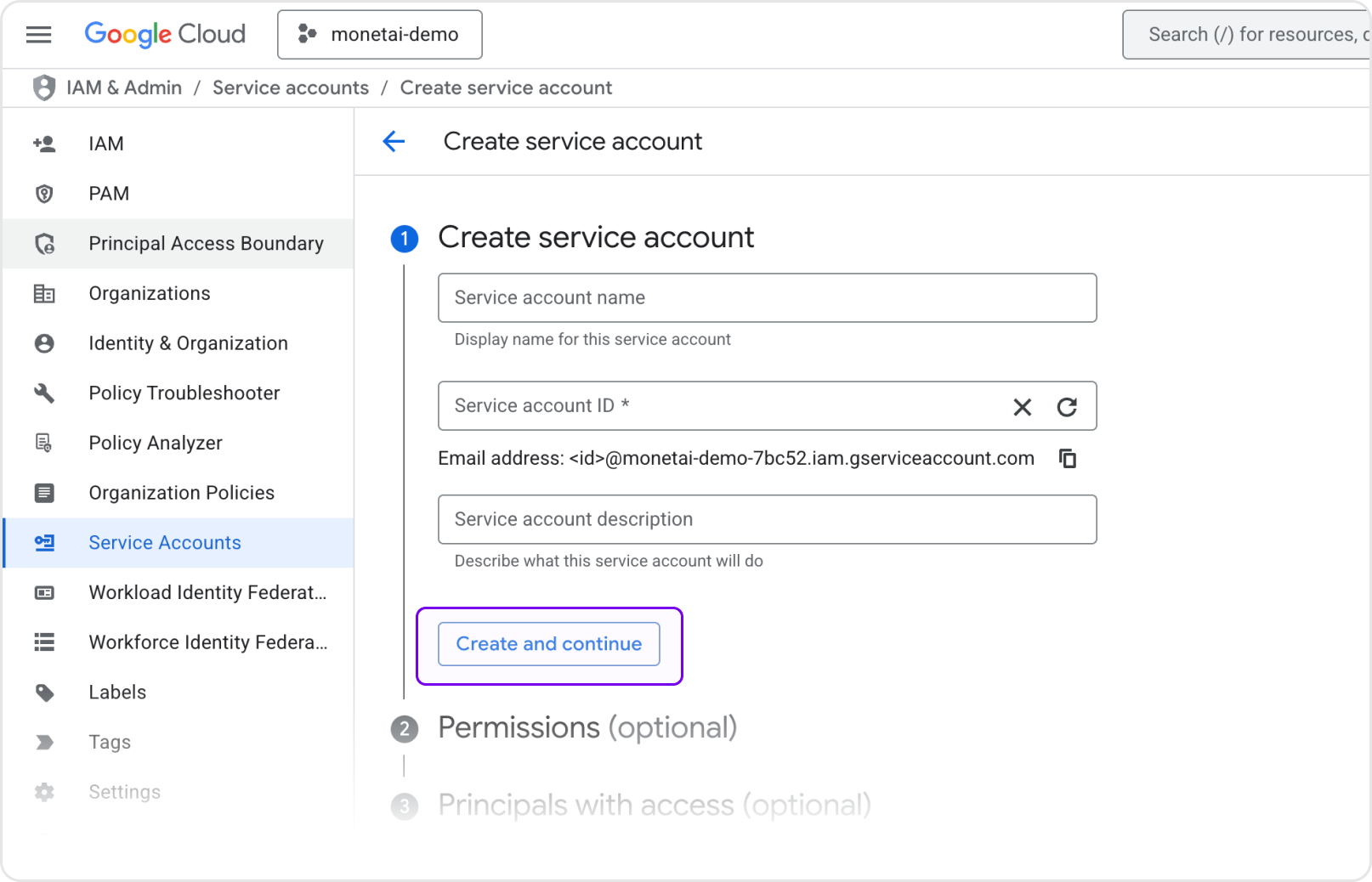 Create Service Account