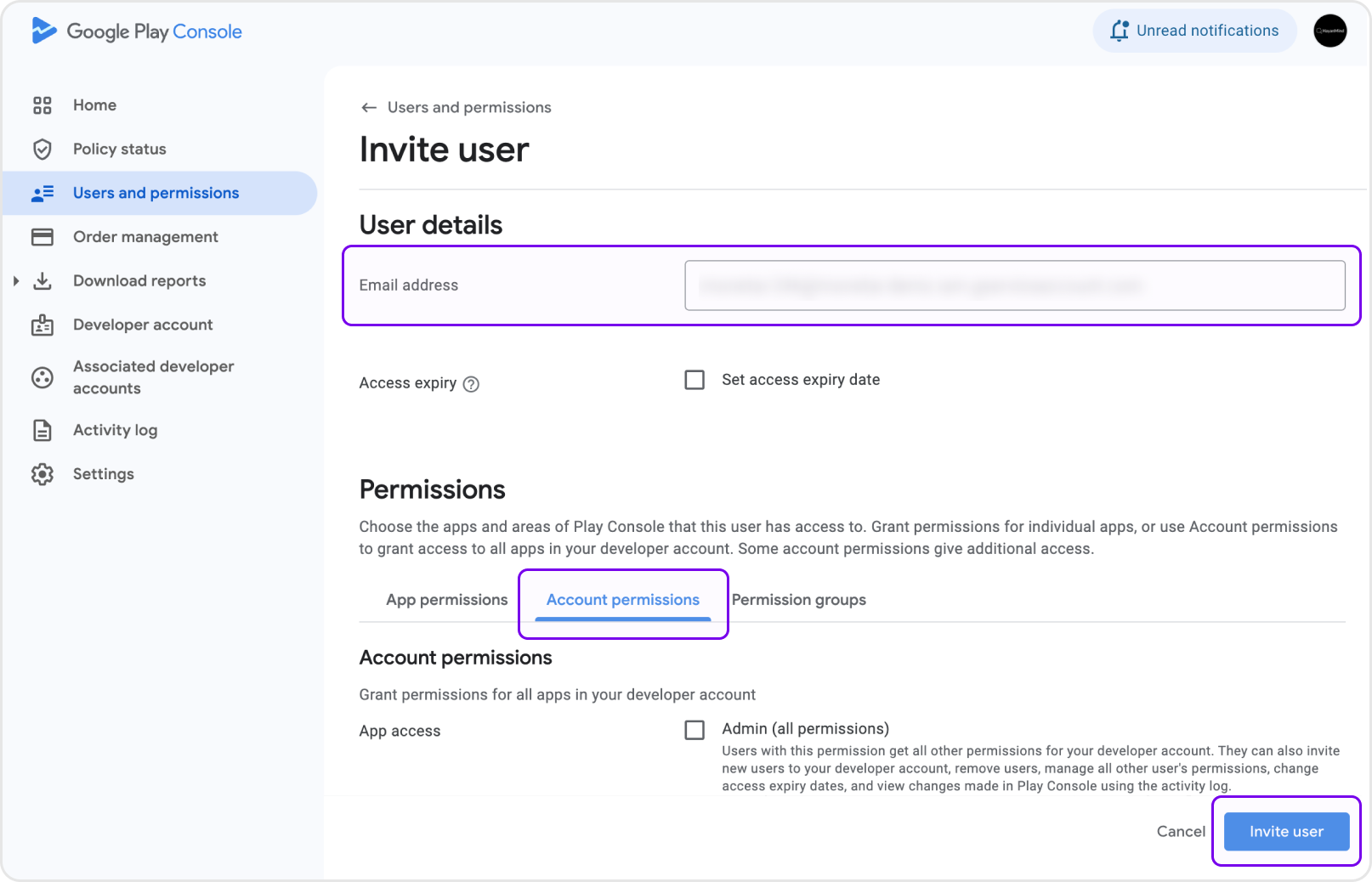 Grant Google Play Console Permissions