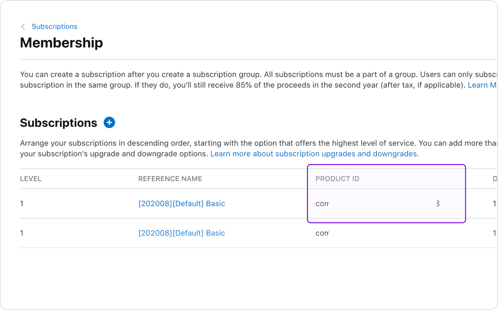 iOS Subscription Product ID